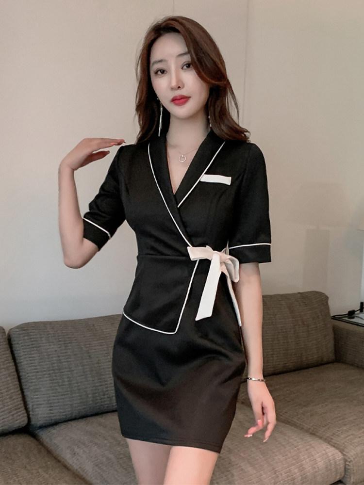 피부관리사 반팔 가운 미용 실장 근무복 간호사 네일 애프리콧 S - 상세 이미지 3