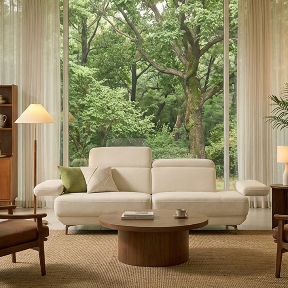 세인트블랑 퓨어케어 이지클린 패브릭 모듈형 스윙소파 sk 스툴미포함, 아이보리, 3.5인용