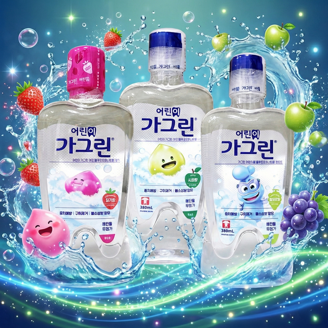동아제약 가그린 어린이용 380ml 3개 딸기 사과 청포도 어린이가글 무알콜 불소 함유 제품 이미지