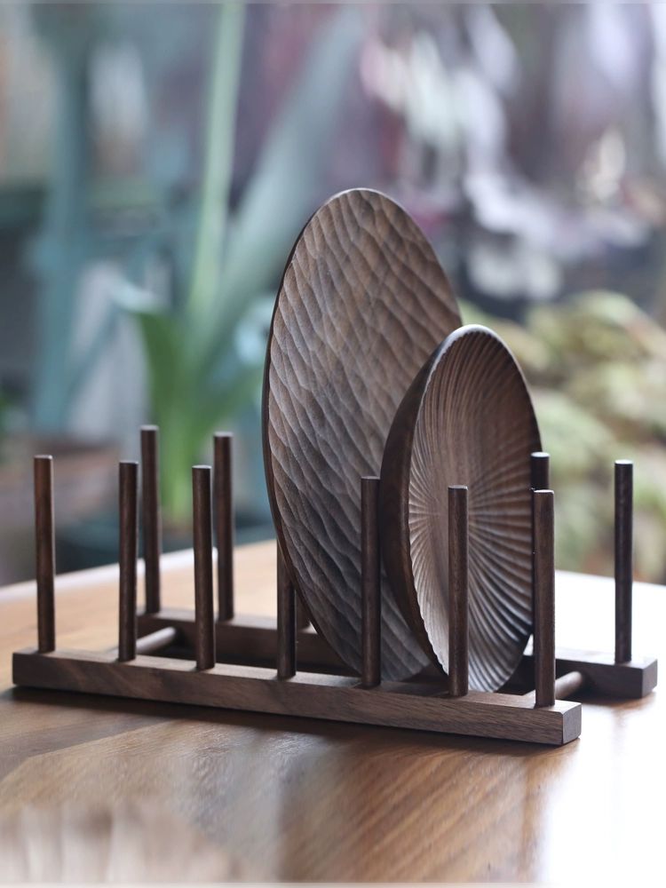 우드 접시 정리대 블랙월넛 꽂이 그릇거치대 그릇 수납 블랙월넛 접시 선반 25 x 12x9.5cm - 상품 이미지