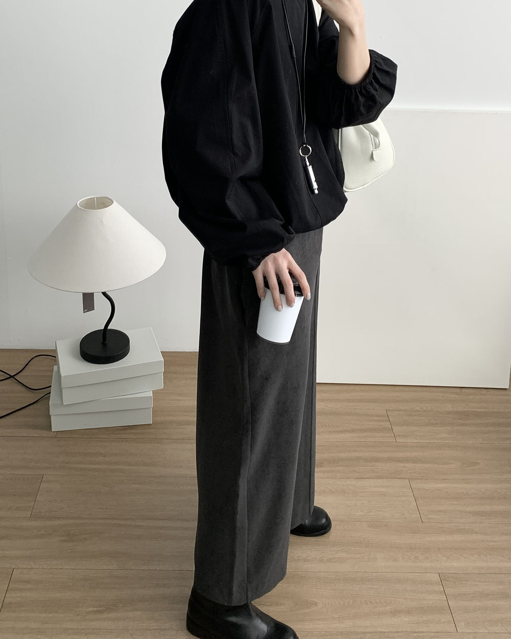 [블랙당일] 헤이 스커트 스웨이드 허리스트링 롱 플레어 H라인 스커트 웨어링무드 (2c) - 상세 이미지 5