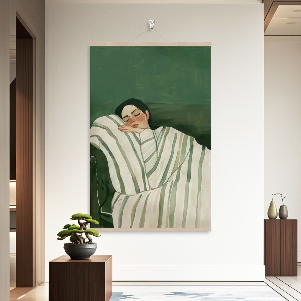 디자인 거실 액자 독서하는여인 모던 감성 북유럽 일러스트 그림 고급 캔버스 블랙 프레임 - 상세 이미지 2