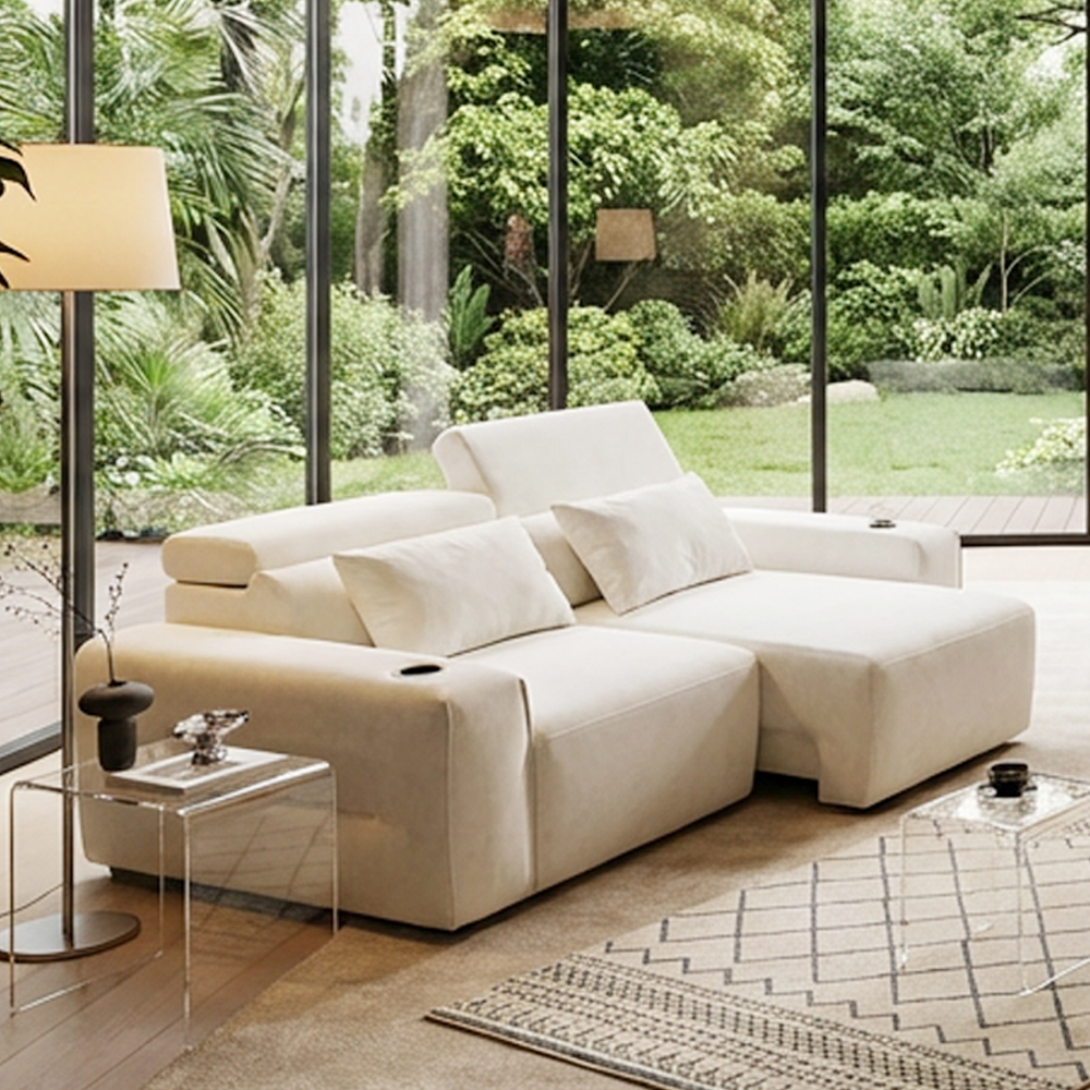 세인트블랑 릴렉시아 슬라이드 모션 아쿠아텍스 리클라이너 확장 패브릭 소파 아이보리, 3인용