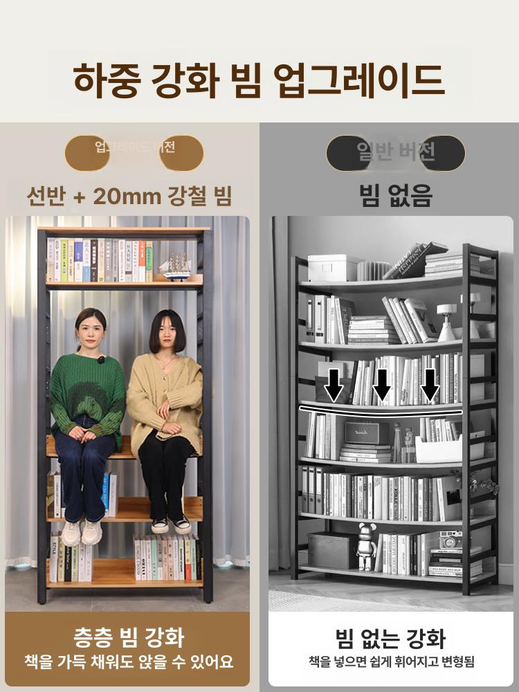 책꽃이 대형 서재 6단 진열 철제책장 사무실 상품 선반 웜 화이트 7칸 120 x 30x222 - 상세 이미지 5