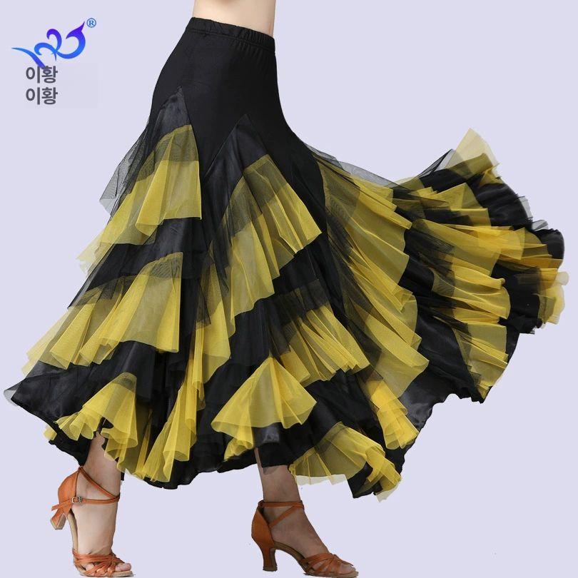 스커트 무대 의상 치마 살사 공연복 왈츠댄스 라틴댄스 블랙 로즈레드 프리사이즈 - 상세 이미지 5