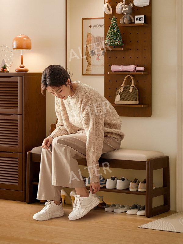 현관 신발 벤치 인테리어 사무실 푹신한 틈새 보관 80cm 월넛 강아지 신발 벤치 - 상세 이미지 2