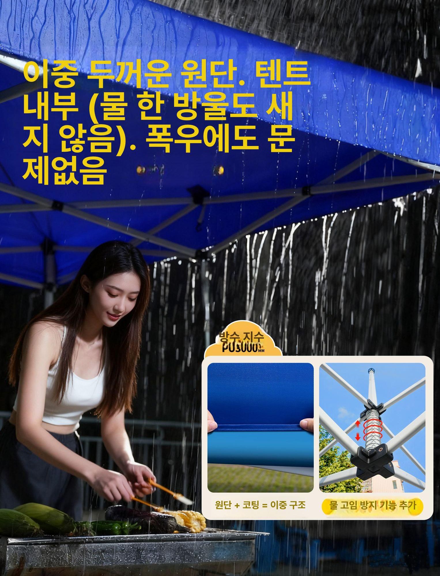 캐노피 텐트 바람막이 자바라 차양막 야외 그늘막 방수 2 x 2 두꺼운 자동 블루 5단계 - 상세 이미지 4