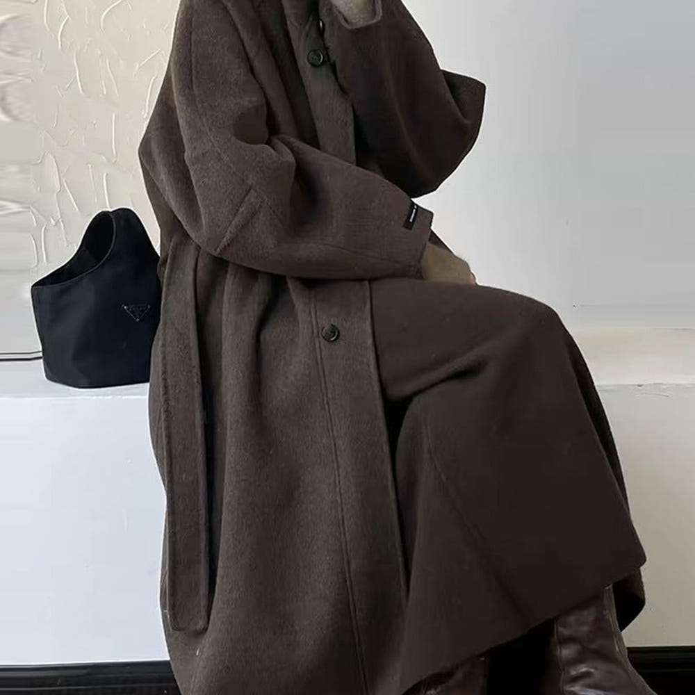 여성 울100 핸드메이드 롱코트 브라운 제품 이미지