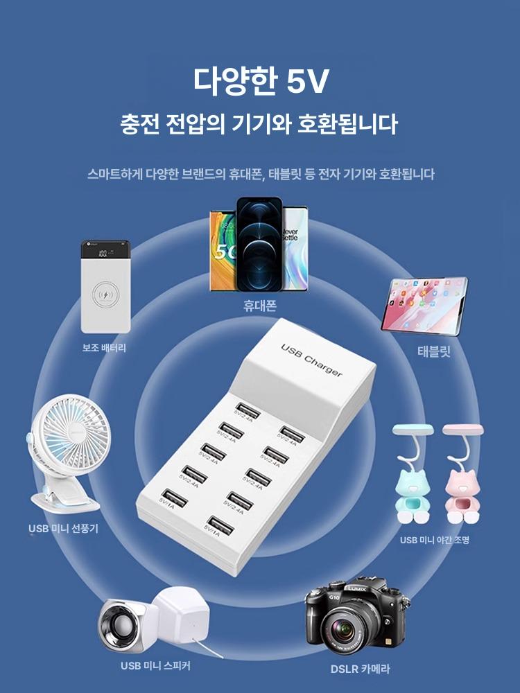 USB 다중 다기기 충전 고출력 휴대폰 고속 다포트 10포트 USB 50W 멀티탭 - 상세 이미지 3