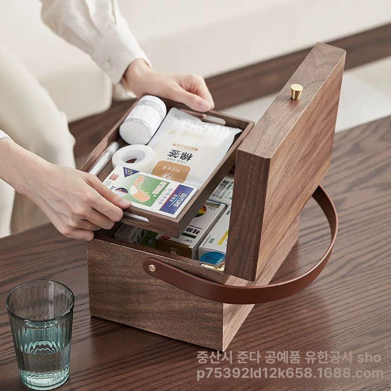원목 약정리함 약품 수납함 티백보관함 응급의료함 소품 월넛 컬러 260 x 180x165 - 상세 이미지 2