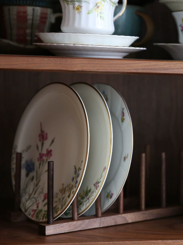 우드 접시 정리대 블랙월넛 꽂이 그릇거치대 그릇 수납 블랙월넛 접시 선반 25 x 12x9.5cm - 상세 이미지 4