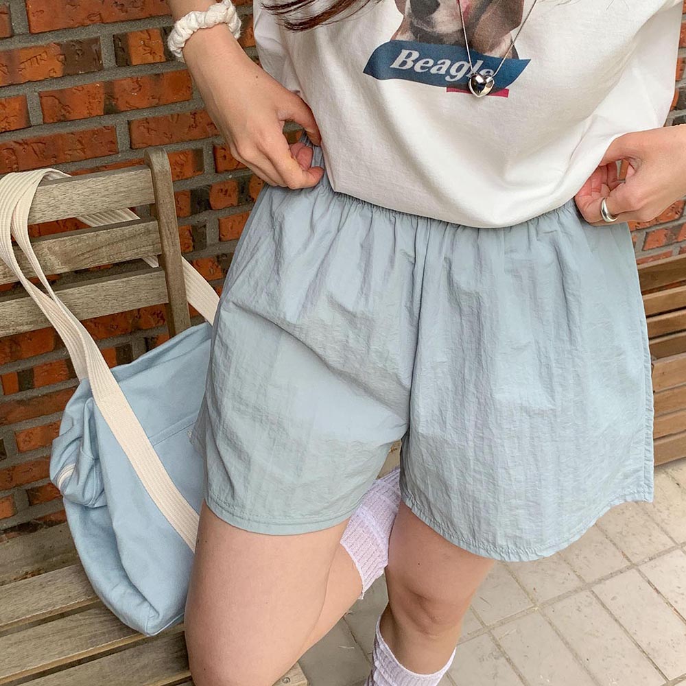 시원한 냉장고반바지 쿨링 키작녀 바스락반바지 4부 쿨 숏팬츠 나일론 고무줄 밴딩팬츠 이미지 6