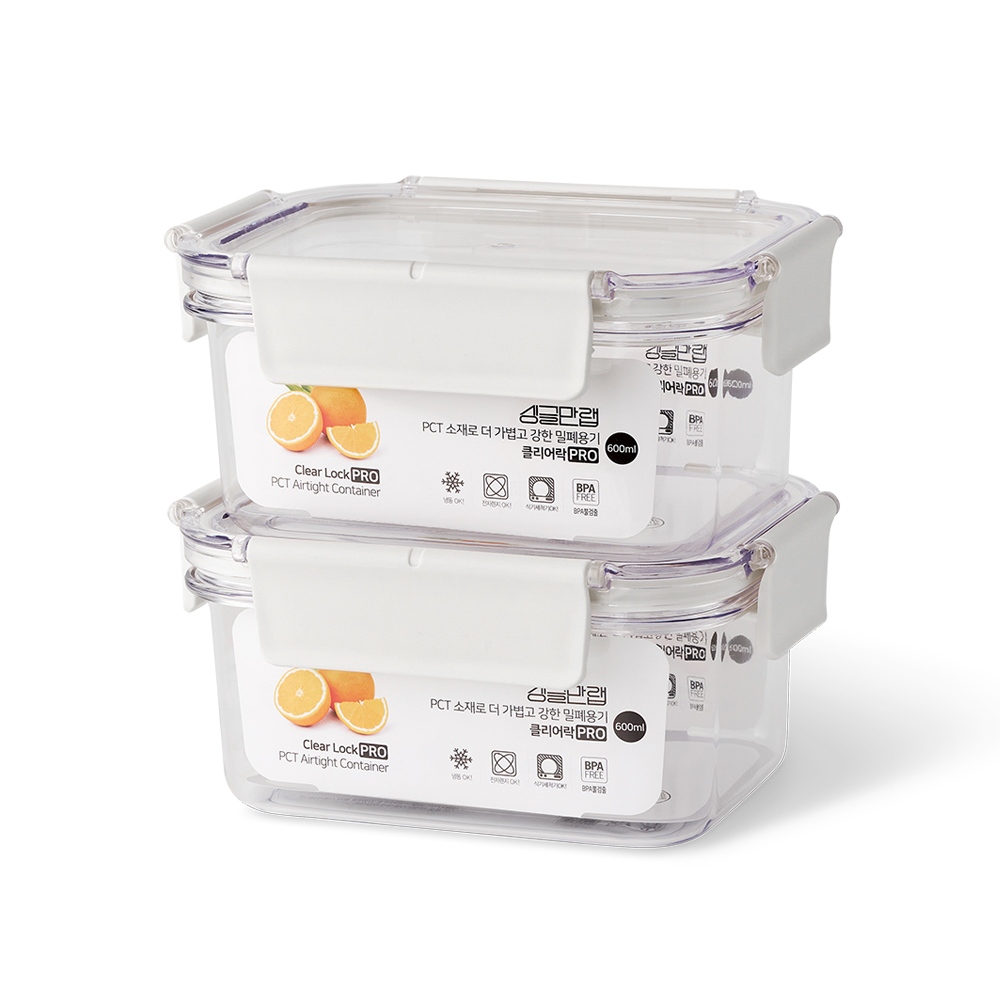 트라이탄 밀폐용기 비스프리 투명 반찬통 냉장고 정리용기 600ml, 화이트, 2개 - 상품 이미지