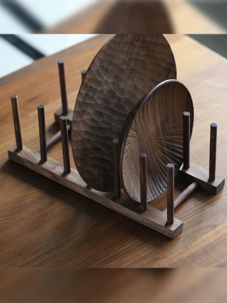 우드 접시 정리대 블랙월넛 꽂이 그릇거치대 그릇 수납 블랙월넛 접시 선반 25 x 12x9.5cm - 상세 이미지 2