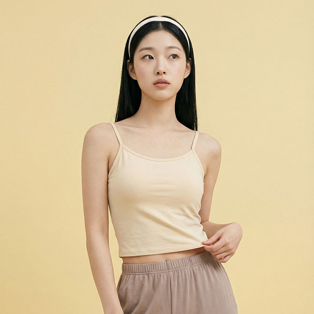 여성 순면 브라캡 캐미솔 나시 노와이어 캡내장 일체형 빅사이즈 런닝 슬리브리스 - 상세 이미지 2