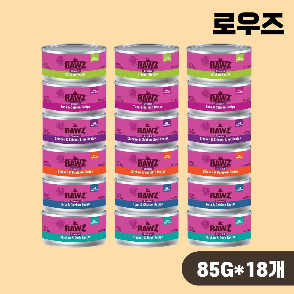 [+N포인트] 로우즈 슈레디드 캔 캣 주식캔 습식 6종 콤보, 85g, 18개 - 상품 이미지