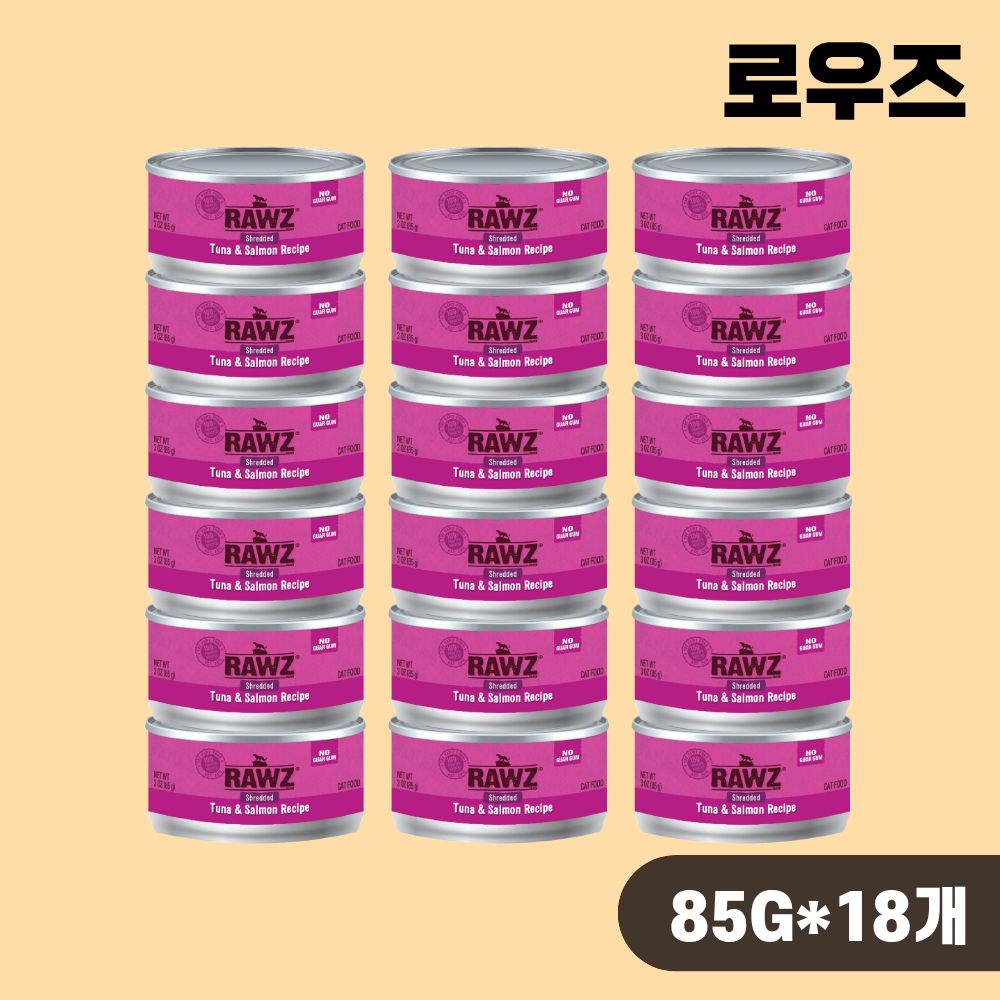 [+N포인트] 로우즈 슈레디드 캔 캣 주식캔 습식 참치 연어, 85g, 18개 - 상품 이미지