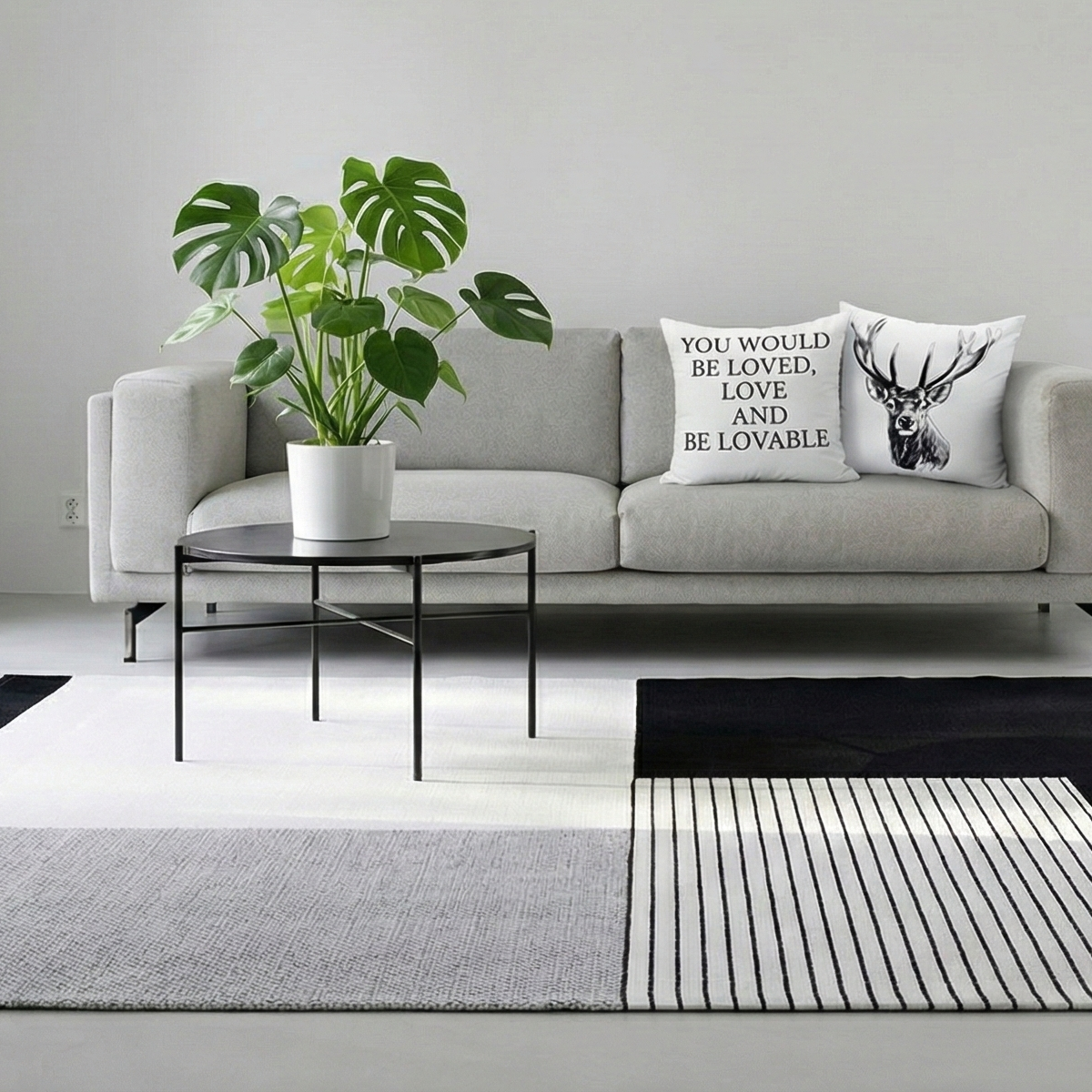 엠시베딩 워셔블러그 단모 먼지없는 사계절 방수 블랙스퀘어 대형 침실 식탁 러그