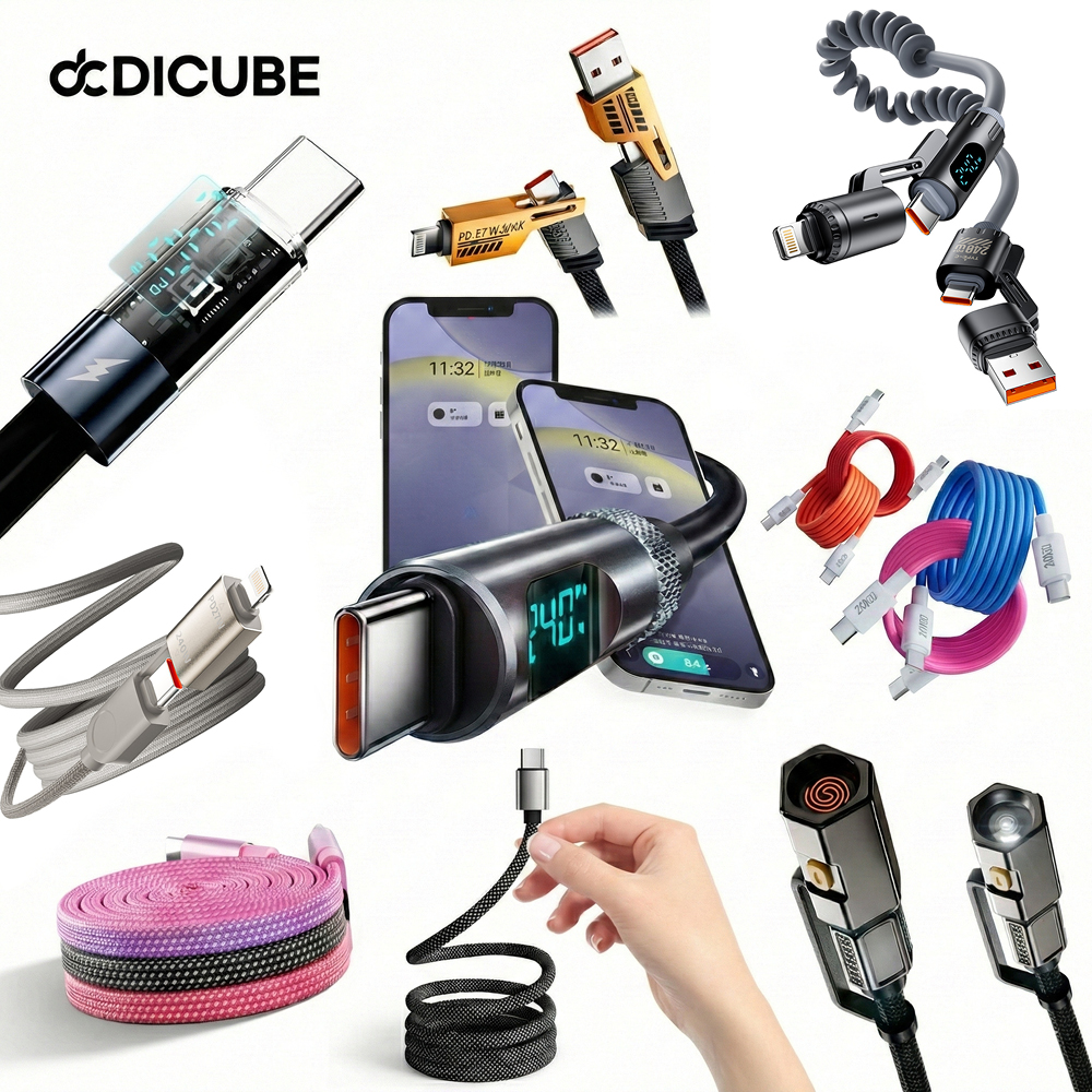 디큐브 240W PD3.1 C to C 초고속 충전 케이블 아이폰 갤럭시 노트북 호환 마그네틱 LED 4in1 - 상품 이미지