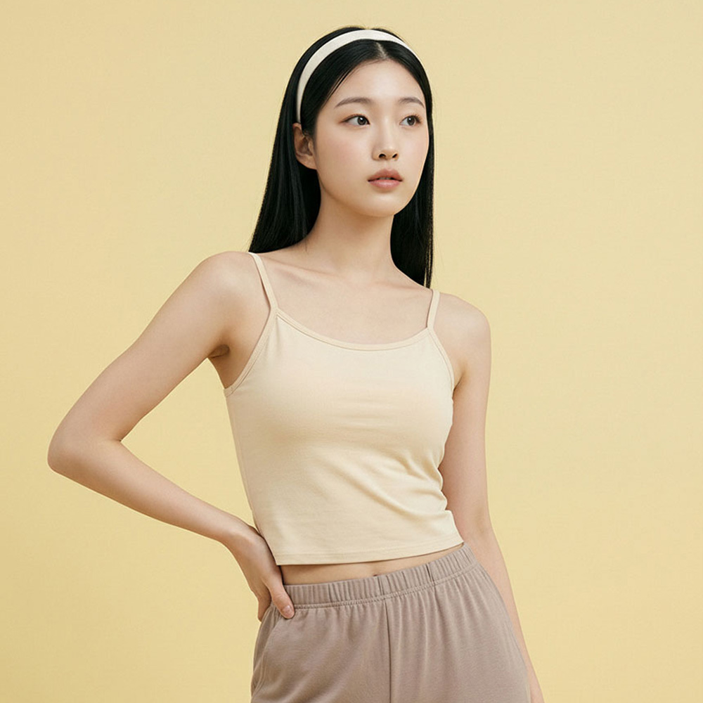 여성 순면 브라캡 캐미솔 나시 노와이어 캡내장 일체형 빅사이즈 런닝 슬리브리스 이미지 7
