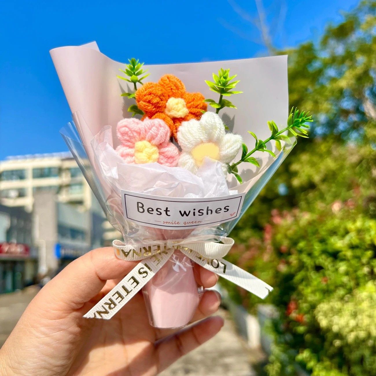 뜨개꽃 니트꽃 자수 뜨개질 꽃 꽃다발 시들지않는꽃 미니 조화 부케 졸업식 기념일 어버이날 - 상세 이미지 4