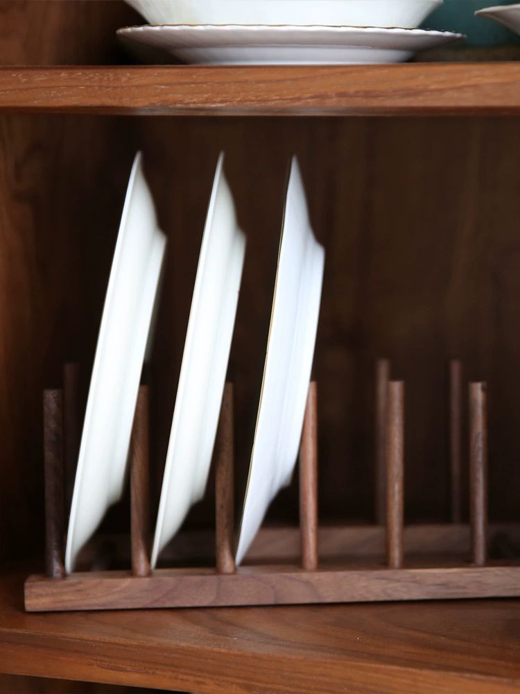 우드 접시 정리대 블랙월넛 꽂이 그릇거치대 그릇 수납 블랙월넛 접시 선반 25 x 12x9.5cm - 상세 이미지 3