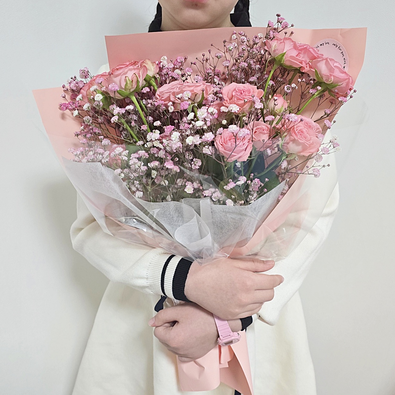 장미 생화 핑크안개 꽃다발 사랑고백 여자친구선물 결혼기념일 100일선물 발표회 하이피어나 - 상세 이미지 2