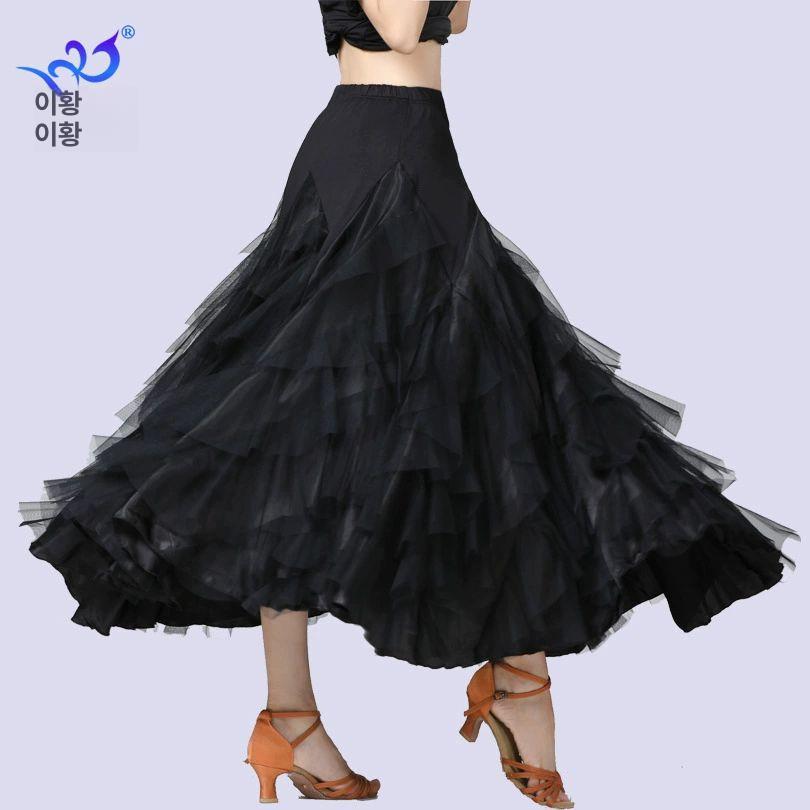 스커트 무대 의상 치마 살사 공연복 왈츠댄스 라틴댄스 블랙 로즈레드 프리사이즈 - 상세 이미지 4