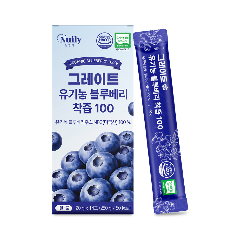 뉴일리 그레이트 유기농 블루베리 퓨레 100 블루베리즙 진액 스틱 14포, 1개 - 상품 이미지