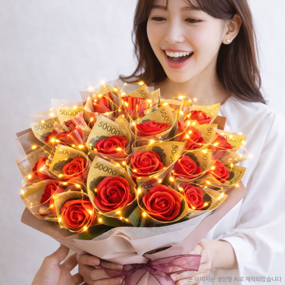 돈꽃다발 장미 카네이션 비누꽃 돈다발 현금 용돈 환갑 칠순꽃다발 부모님 기념일 선물 이미지 2
