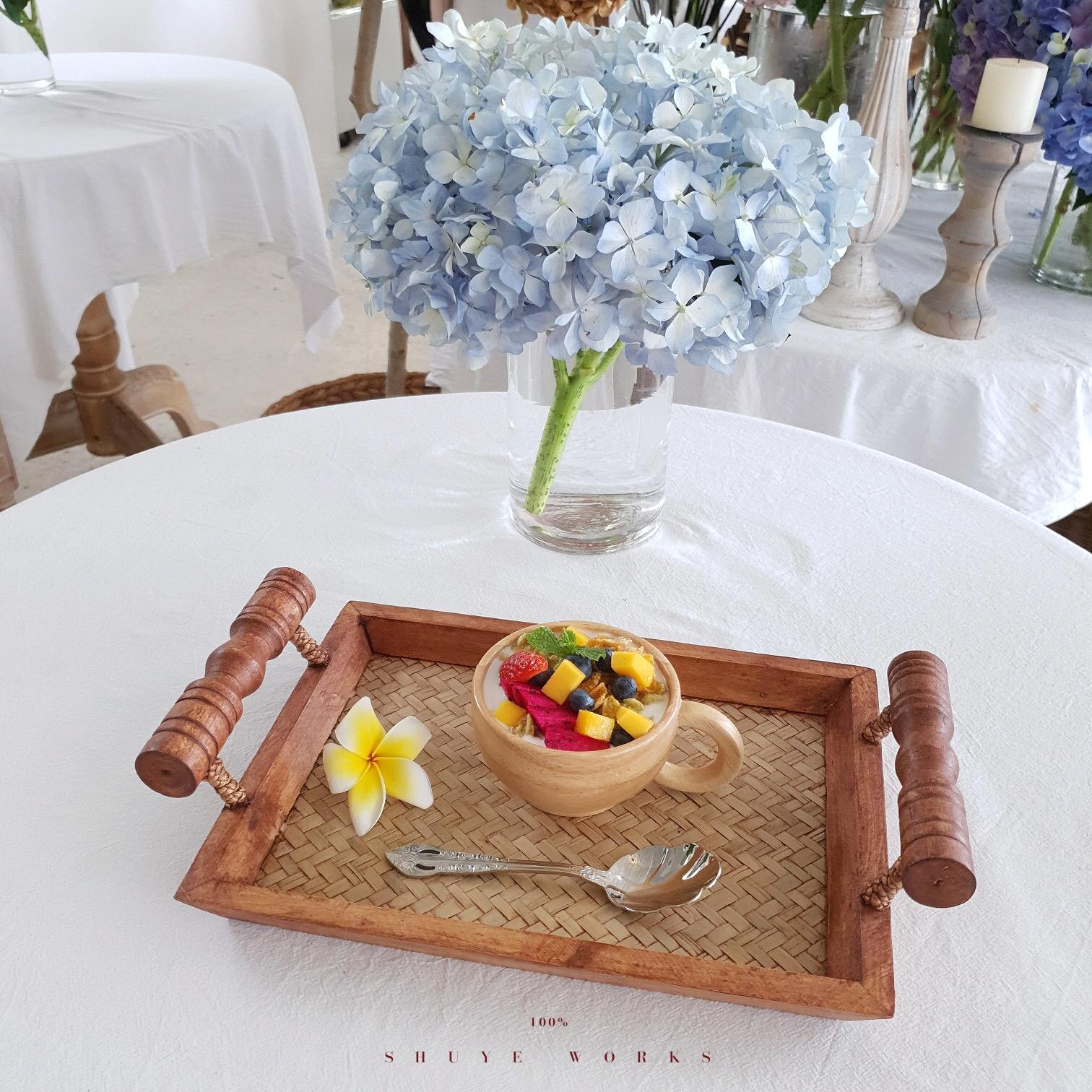 라탄 트레이 다과 손잡이 쟁반 디저트 촬영 소품 과일 트레이 M 38 x 23.5 x 5cm - 상세 이미지 3