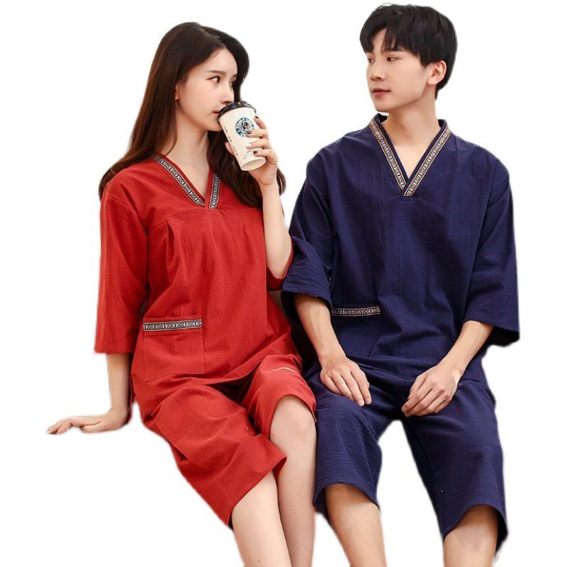 찜질방옷 세트 사우나복 커플 칼라 황토 마사지복 여성 남성 찜질복 - 상세 이미지 3