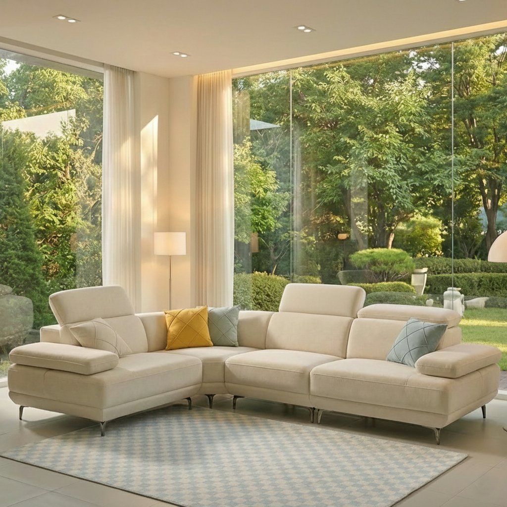 세인트블랑 퓨어케어 이지클린 패브릭 모듈형 스윙소파 sk 스툴미포함, 아이보리, 5인용