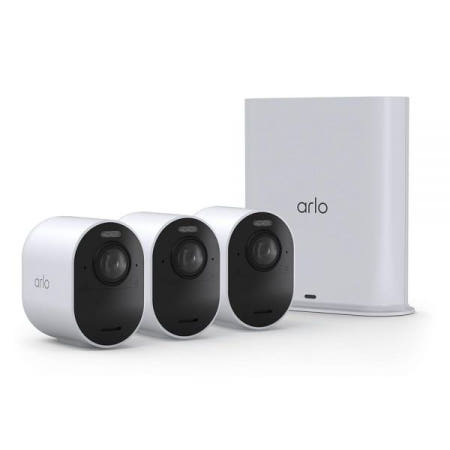 [해외]Arlo 울트라 (3세대 - 2025 출시) 4K 보안 카메라 + SmartHub, 배터리 전원, 비상 대응, AI 요약, 1개월 계획 평가판, 180도 시야, 3개의 캠,
