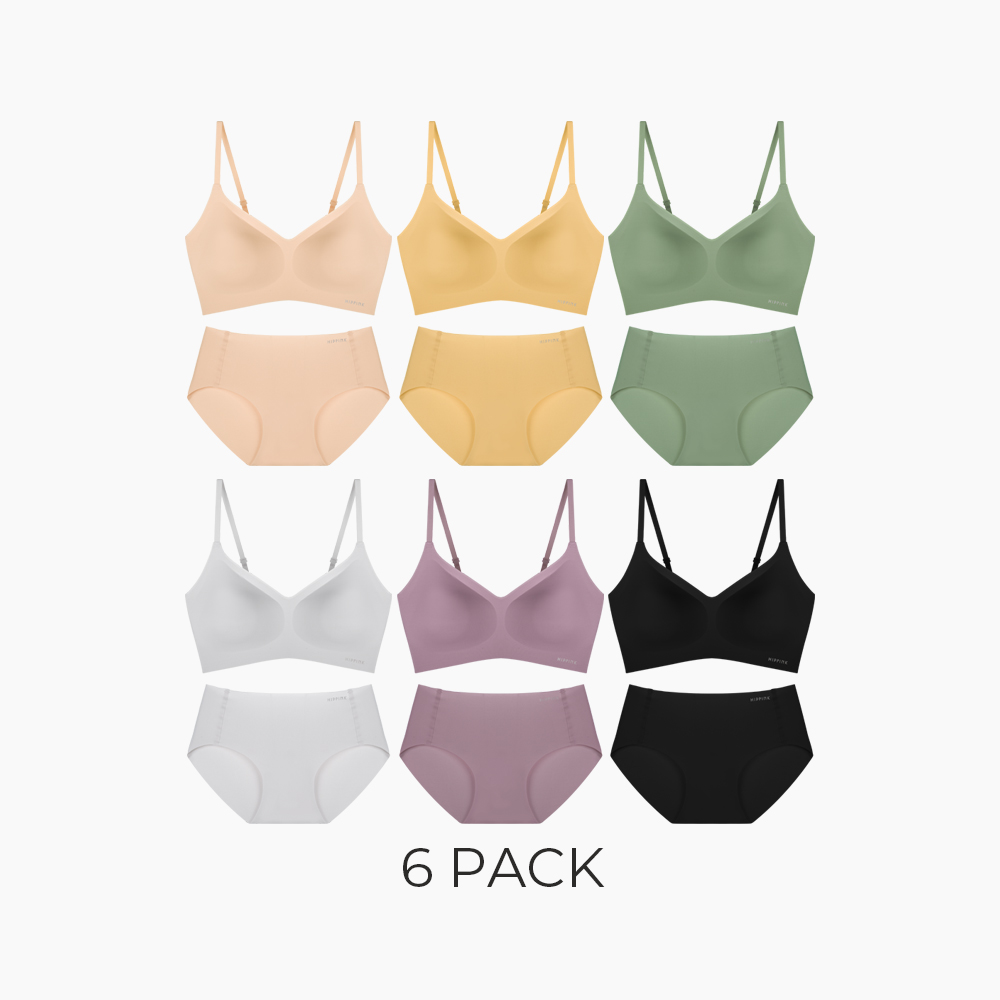 힙핑크 [데일리 6PACK] 카라멜 심리스 브라렛 물결팬티세트 - 상품 이미지