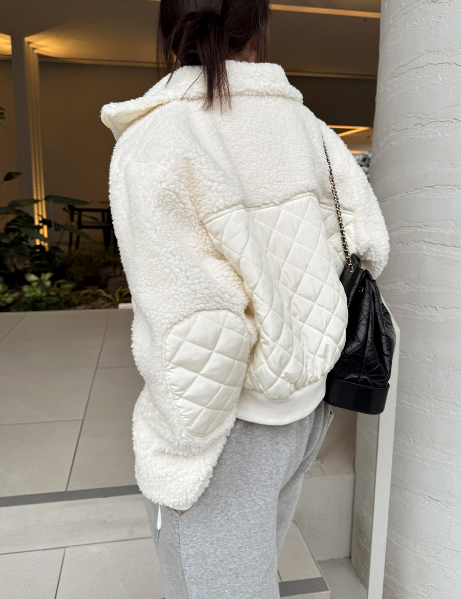 양털 카라 화이트 크롭 퍼자켓 아이보리 밍크자켓 이미지 3