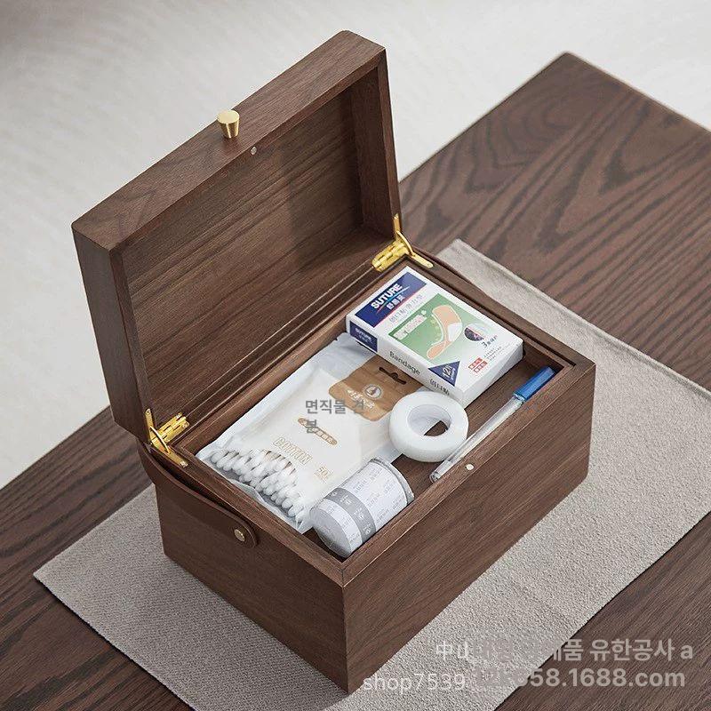 원목 약정리함 약품 수납함 티백보관함 응급의료함 소품 월넛 컬러 260 x 180x165 - 상세 이미지 4