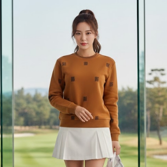 볼빅 골프 가을 필드룩 고급스런 자수패턴 골프웨어 골프 라운드 티셔츠