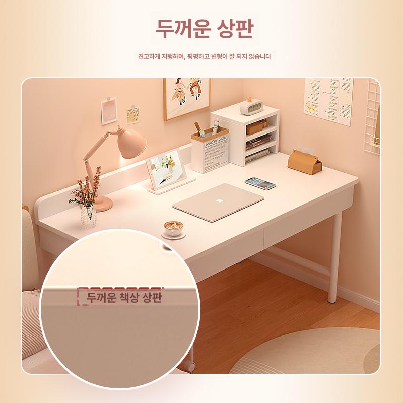 1인용 소형 책상 원목 기숙사 컴퓨터 노트북 더블서랍 웜화이트 100 - 상세 이미지 2