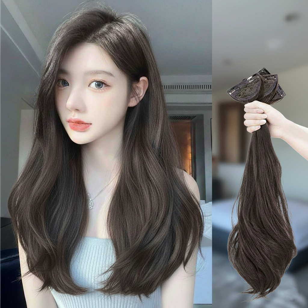 3P 세트 붙임머리 긴머리 가발 부분가발 인조모 헤어피스 뒷머리 웨이브 클립 - 상품 이미지