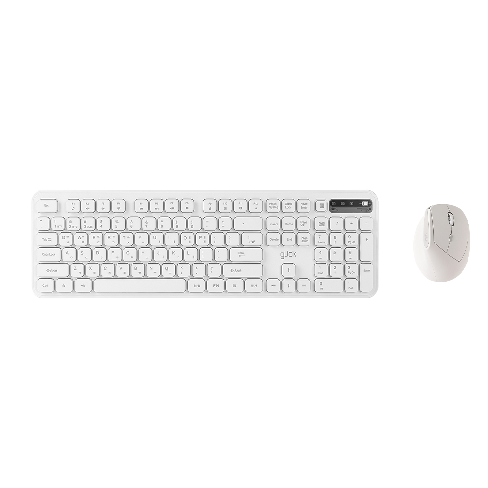 지클릭커 오피스프로 WMK760 사일런스L 무선 블루투스 키보드 버티컬 마우스 세트 화이트 - 상품 이미지
