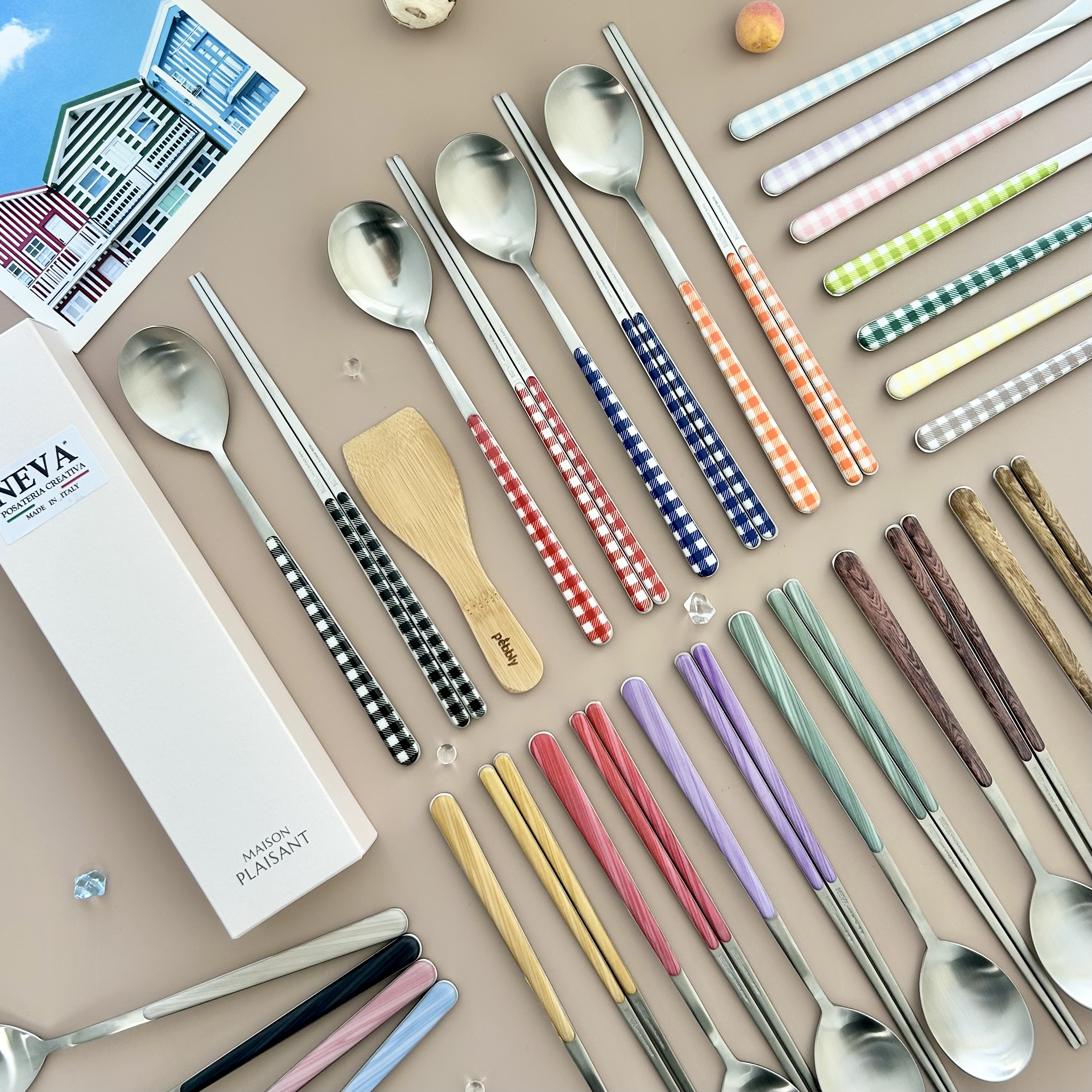 네바 이태리 304 무광 체크 수저세트x미니스패츌라 한식 선물용 커트러리 제품 이미지