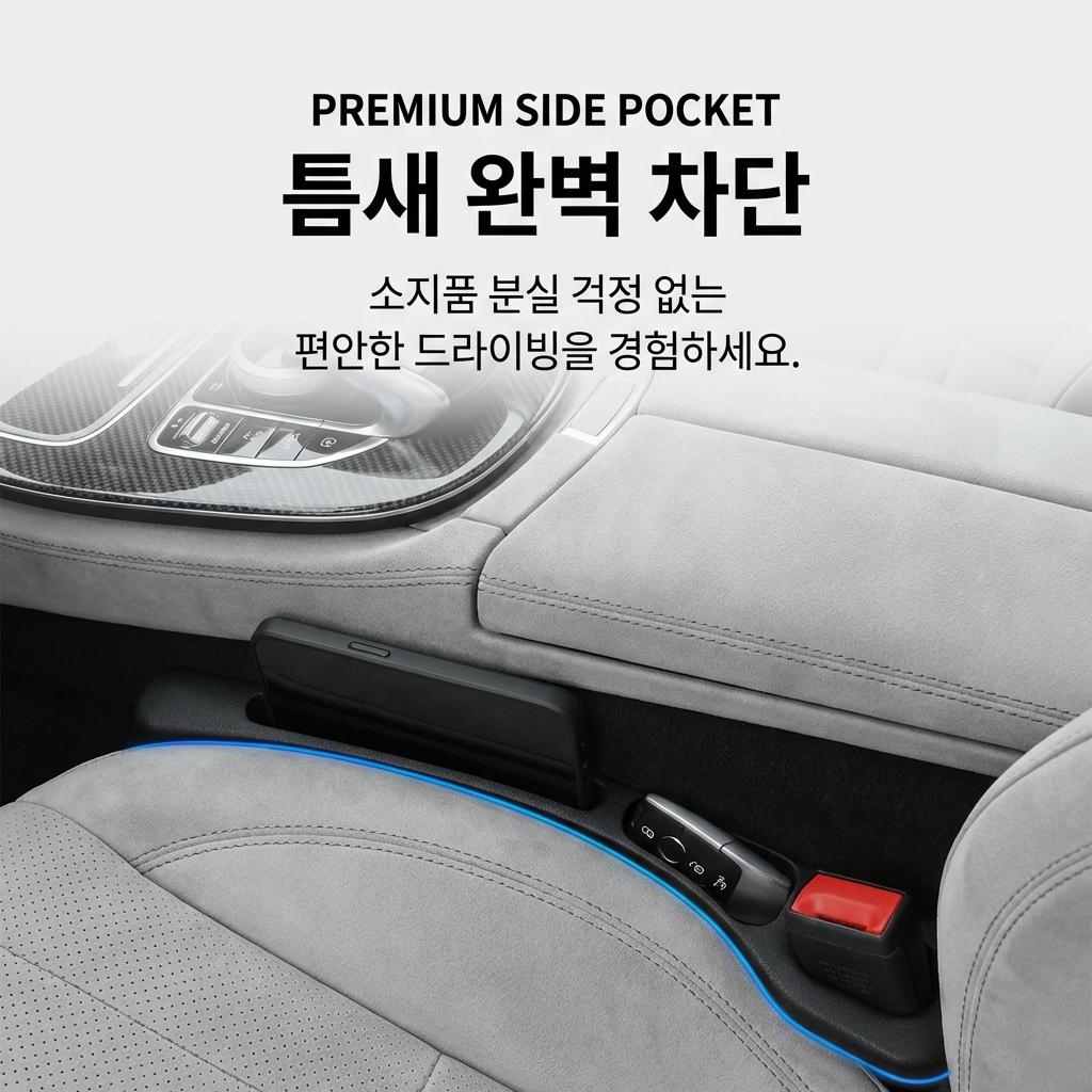 자동차 시트 틈새 포켓 사이 쿠션 차량용 사이드 포켓 차량 수납 아이보리, 운전석+조수석 - 상세 이미지 2