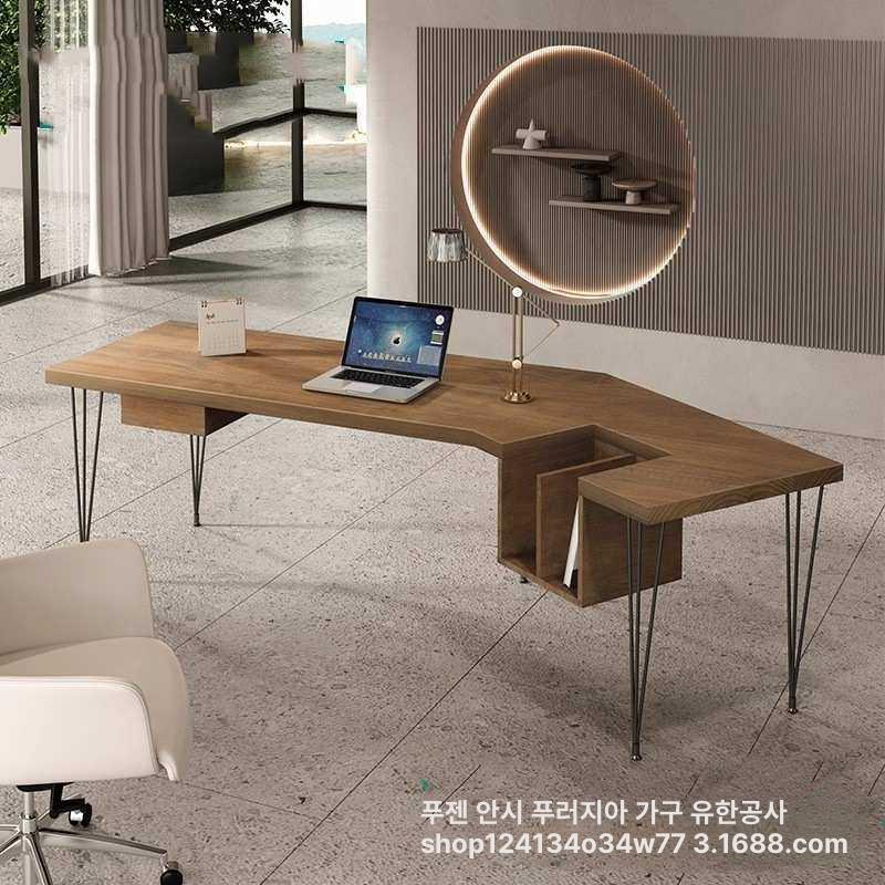 중역 책상 ceo 대형 고급 서재 컴퓨터책상 곡선 우드 임원실 데스크 테이블 가구 - 상세 이미지 2