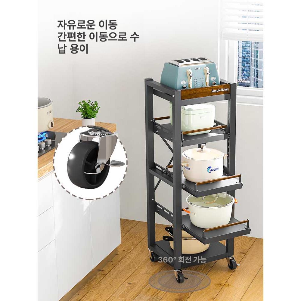 밥솥 선반 거치대 캐비닛 수납 오븐 슬라이딩 레일 피아노블랙 5칸 45cm 폭 2판 3당김 - 상세 이미지 5