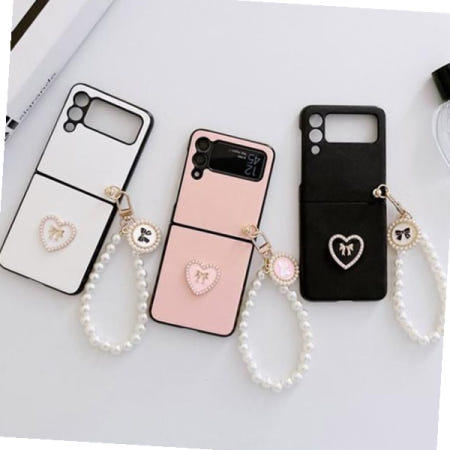 제트플립4케이스 모브 진주 하트 싱글 펄스트랩 케이스 갤럭시Z플립4/3