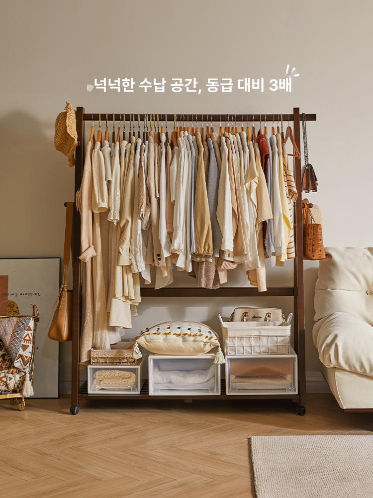 원목 스탠드행거 우드 옷걸이 침실 이동식 행거 선반 수납랙 - 상세 이미지 2