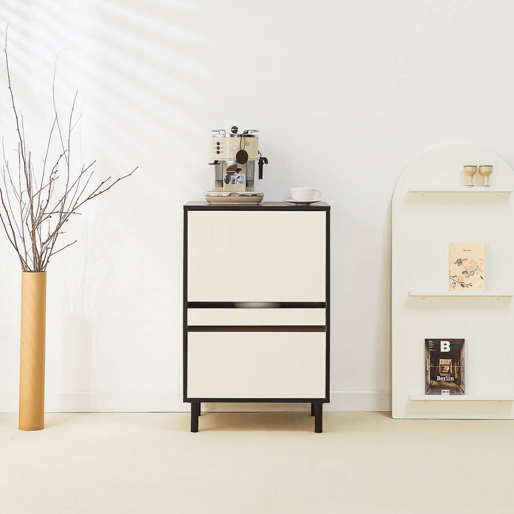 에그미 밥솥장 밥솥레일 슬라이딩 에어프라이어 밥통 선반 600x400x935mm, 2단, 크림화이트