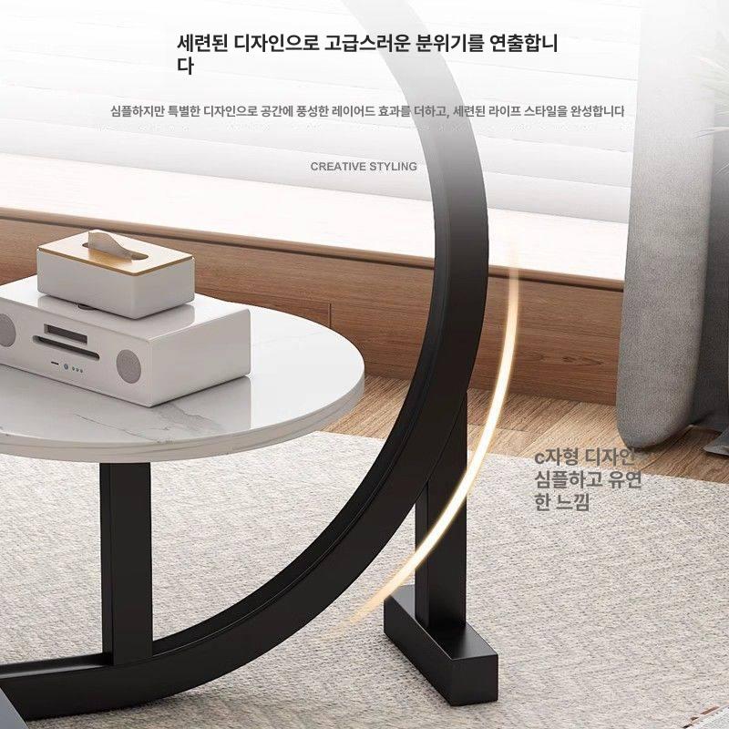 원형 티테이블 커피 빈티지 인테리어 거실 원목 좌식 대리석 카페 테이블 모던 우드 탁자 - 상세 이미지 3