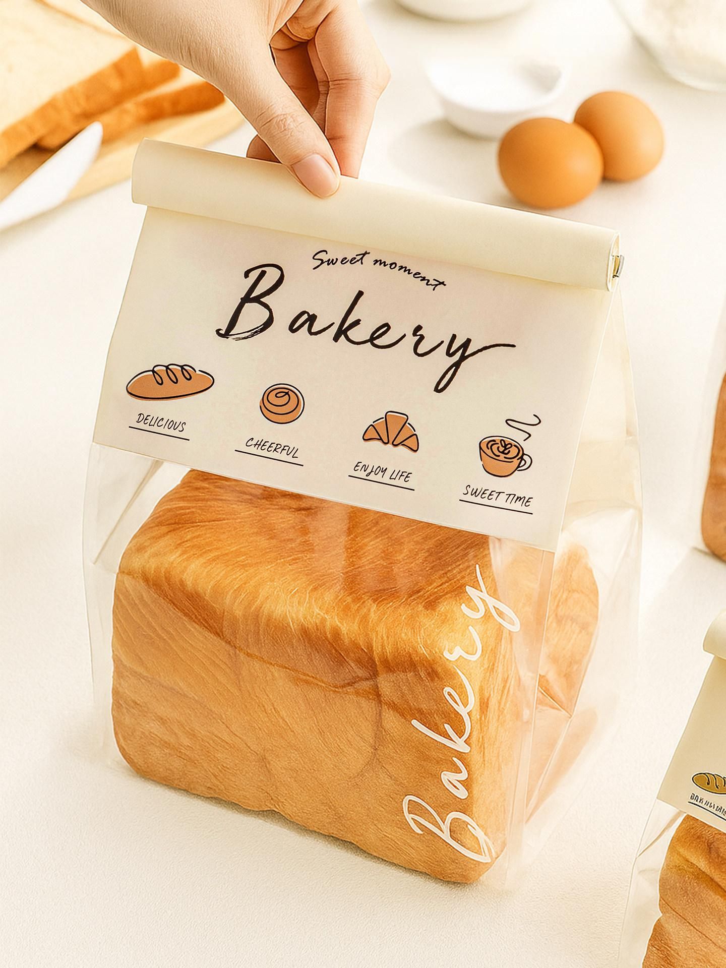 토스트 봉투 디저트 포장 비스킷 빵 밀봉 투명 비닐봉투 스몰 화이트 잉글리시 토스트 봉투 100개 - 상품 이미지